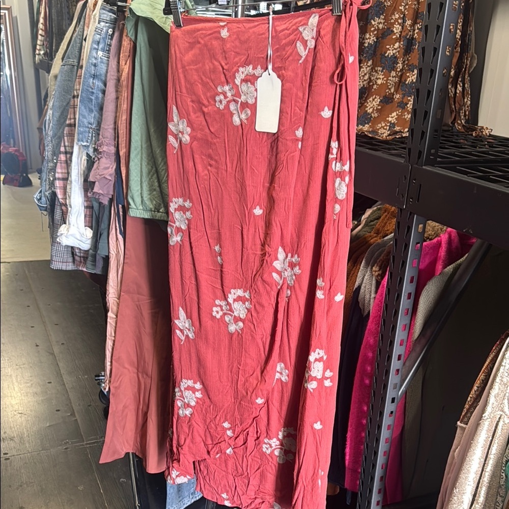 Floral Wrap Skirt - Red soft red